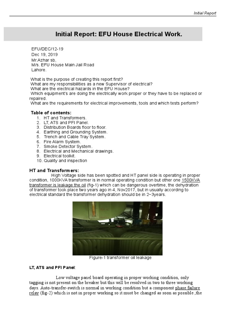 EFU House Electrical Work Report | PDF | Transformer | Building Engineering