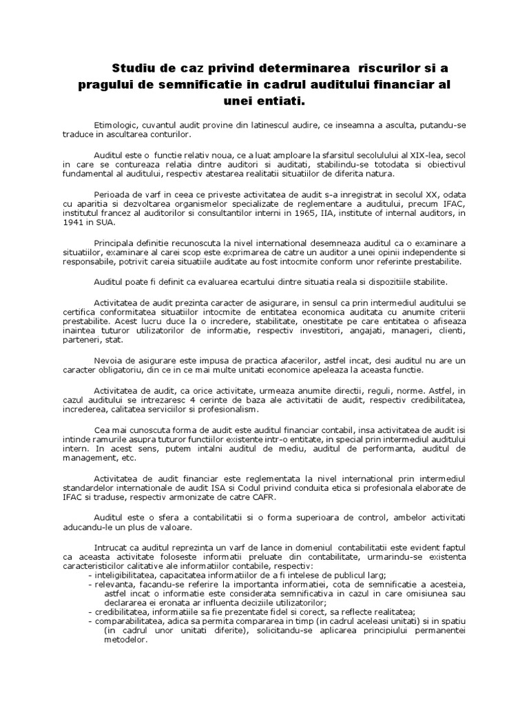 Studiu de Caz Privind Determinarea Riscului | PDF