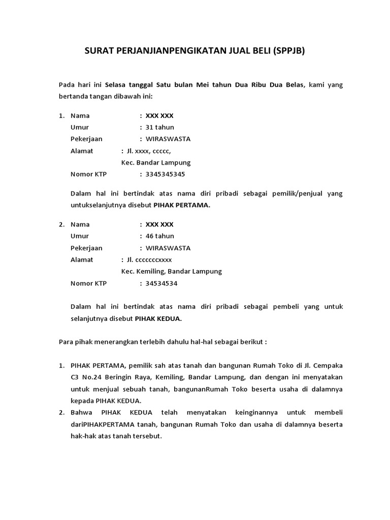 Surat Perjanjian Pengikatan Jual Beli (SPPJB) | PDF
