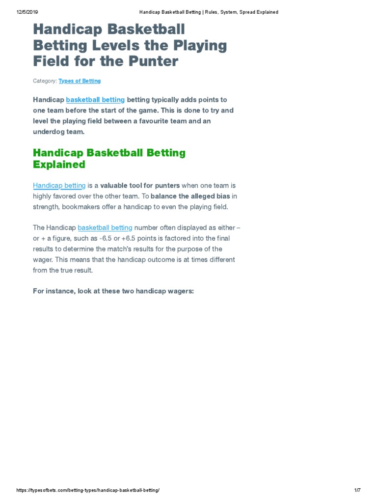 Handicap Basketball Betting Rules, System, Spread Explained PDF Gambling Odds