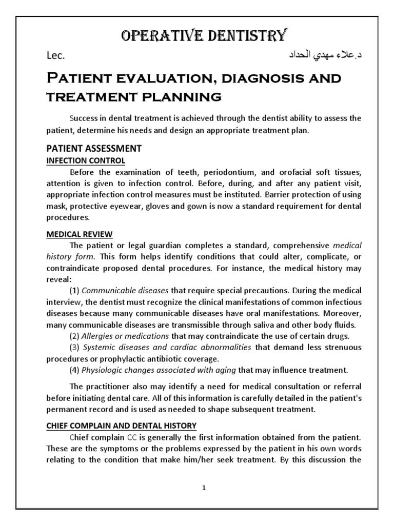 1 - Patient Evaluation, Diagnosis and Treatment Planning | PDF | Human ...