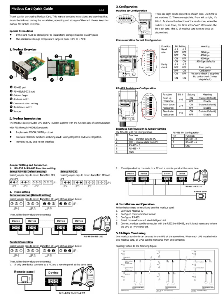 Modbus Card Installation Manual | PDF | Electronic Engineering | Computing