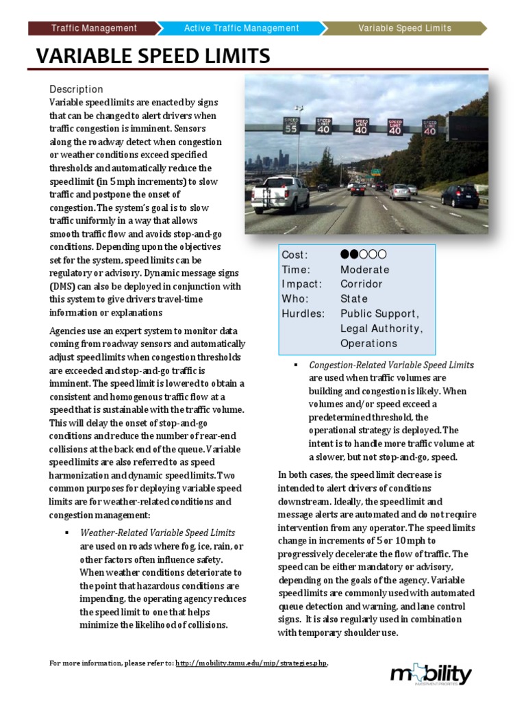 Variable Speed Limit 4 PG PDF Speed Limit Traffic