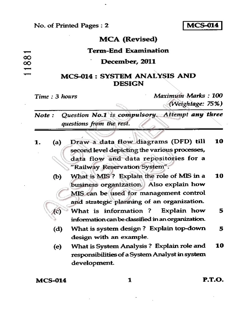 MCS-014 Question Paper Overview | PDF | Software Testing | Software ...