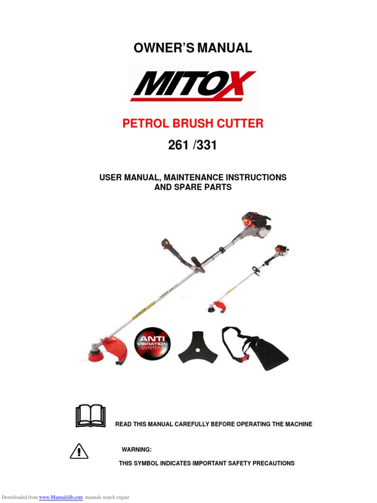Owner's Manual MITOX Petrol Brush Cutter | PDF | Carburetor | Gasoline