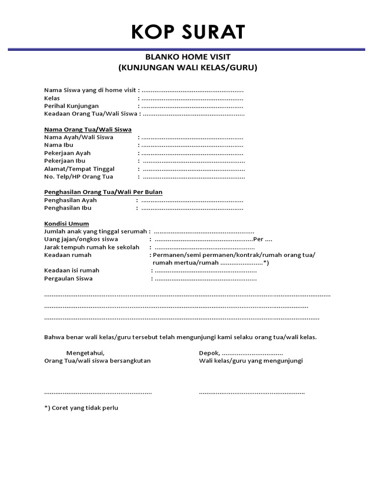 Format Surat Home Visit Siswa | PDF | Karier & Perkembangan | Kajian ...