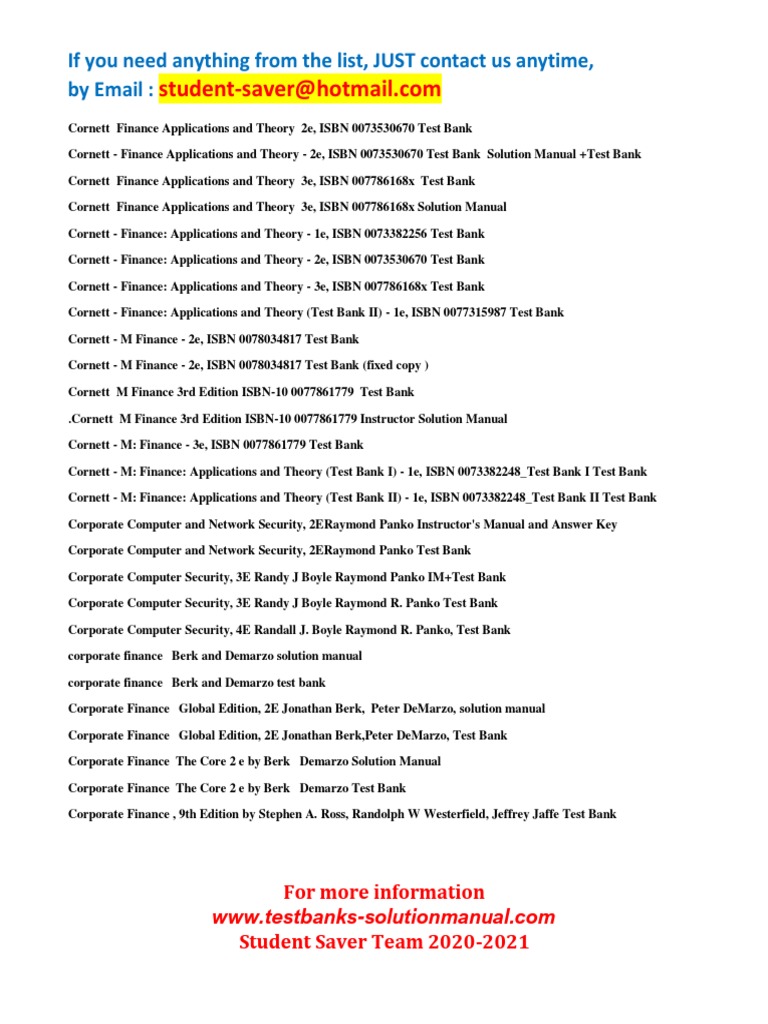 FUll List Test Bank and Solution Manual 2020-2021 (Student Saver Team ...
