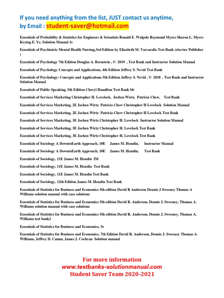FUll List Test Bank and Solution Manual 2020-2021 (Student Saver Team ...