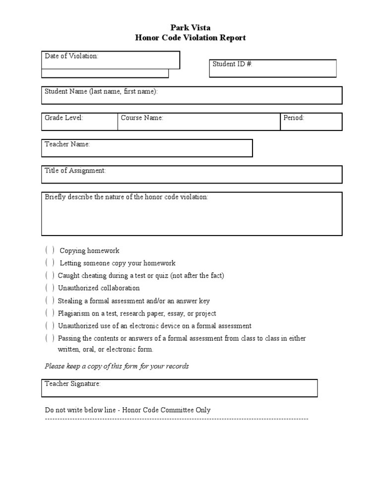 Honor Code Violation Report PDF