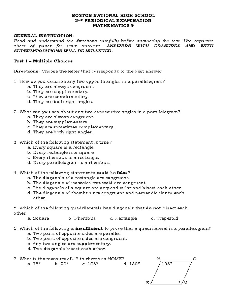 Grade 9 Math 3rd Quarter Exam | PDF | Rectangle | Elementary Geometry