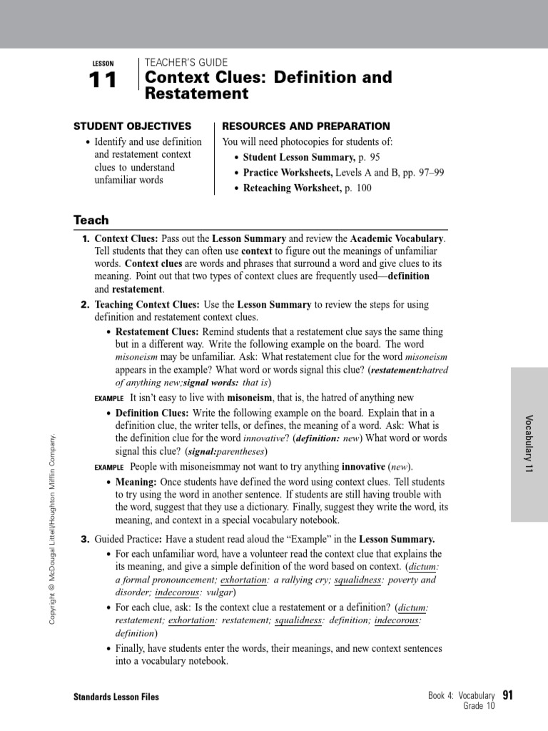 context clues definitions and restatement pdf digestion vocabulary