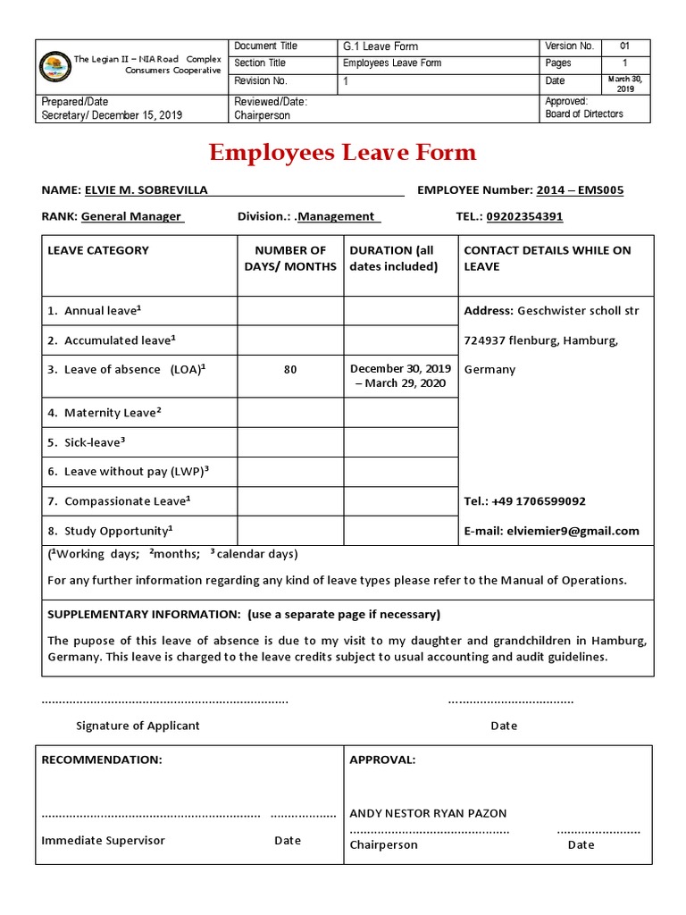 Coop Leave Form | PDF | Government | Business