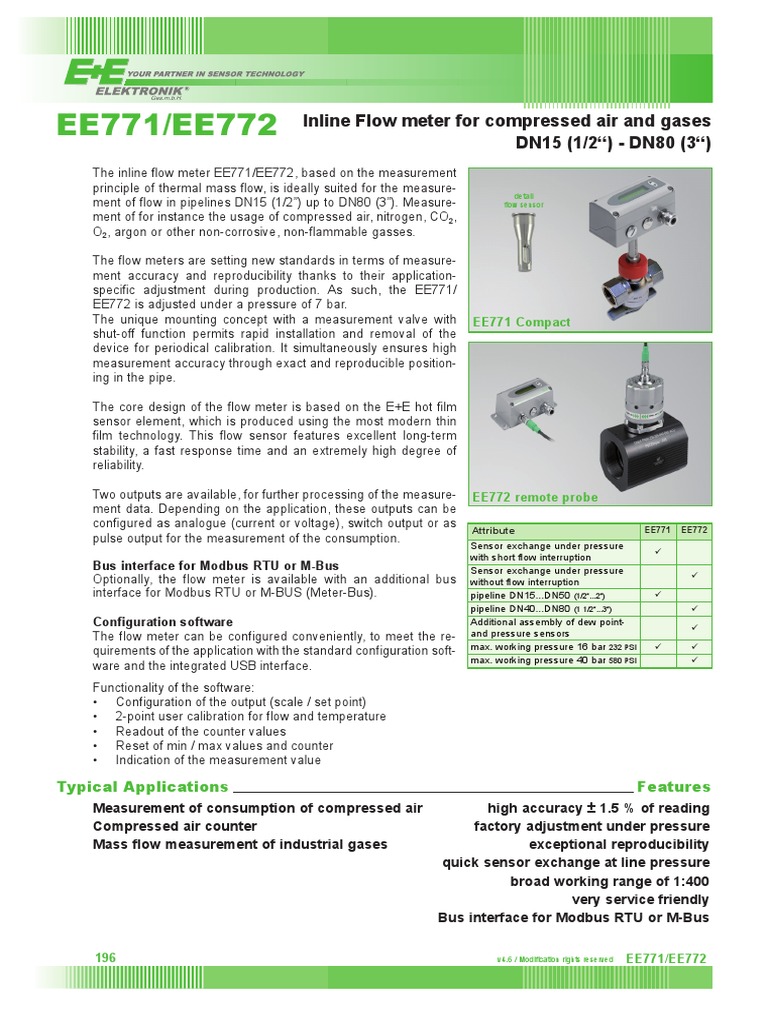 EE771/EE772 Inline Flow Meters | PDF | Flow Measurement | Calibration