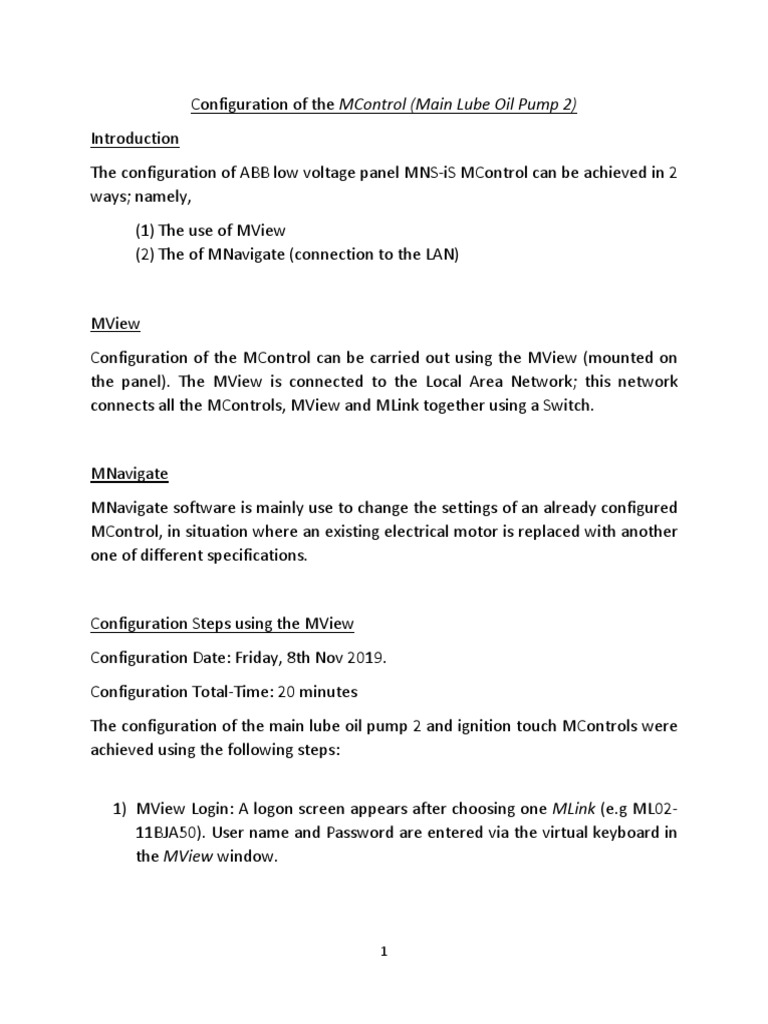 Configuration of ABB MControl (Main Lube Oil Pump 2) PDF PDF