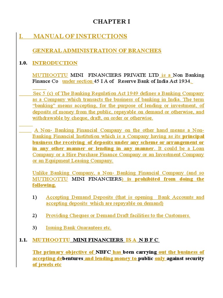 Muthootu Mini Financiers Operations Manual | PDF | Banks | Cheque