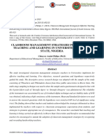 Classroom Management Strategies For Effective Teaching and Learning in Universities in Rivers State, Nigeria