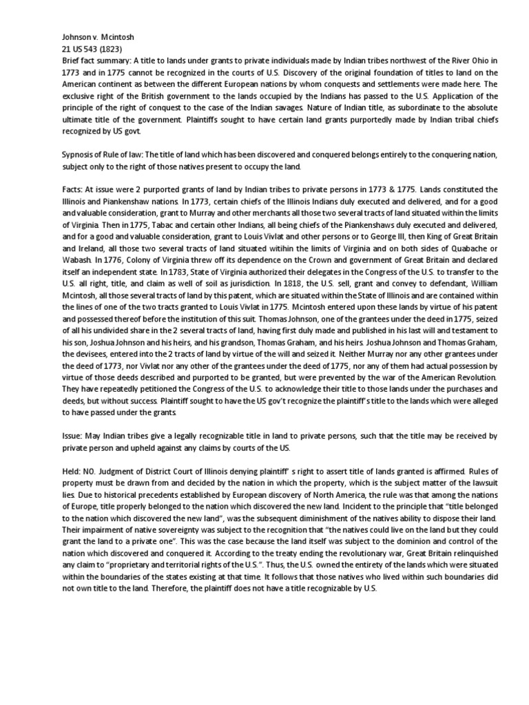 Johnson Vs Mcintosh PDF Native Americans In The United States Lawsuit