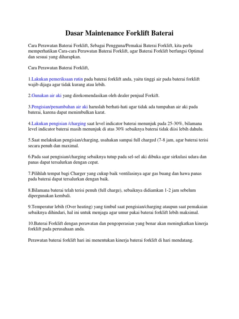 Dasar Maintenance Forklift Baterai | PDF