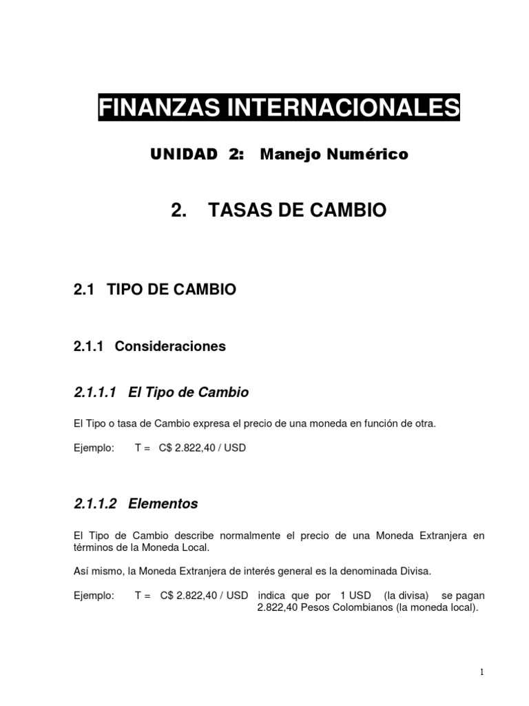 Tipos de Cambio en Finanzas Internacionales | PDF | Tipo de cambio ...