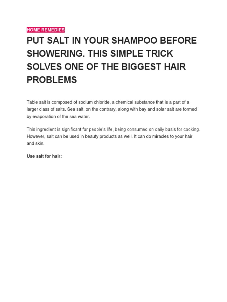 Put Salt in Your Shampoo Before Showering PDF Sodium Chloride Shampoo