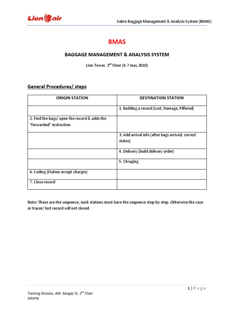 SabreBaggage Management and Analysis System PDF Computing Business