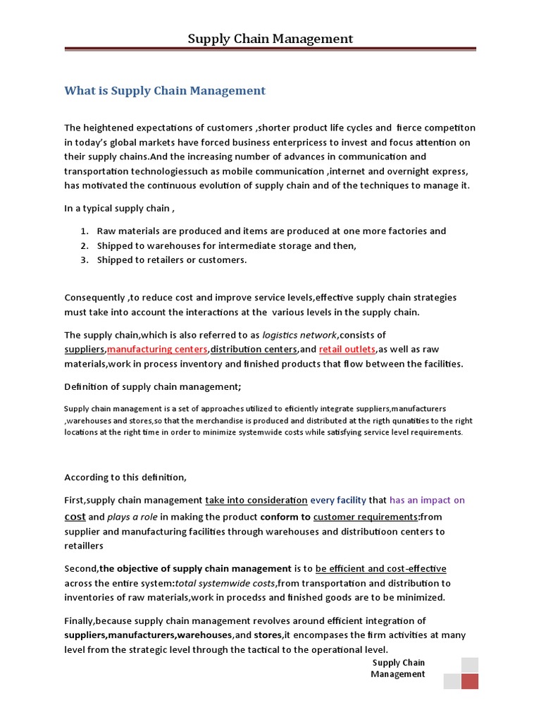 Supply Chain Management Overview | PDF | Supply Chain | Supply Chain ...