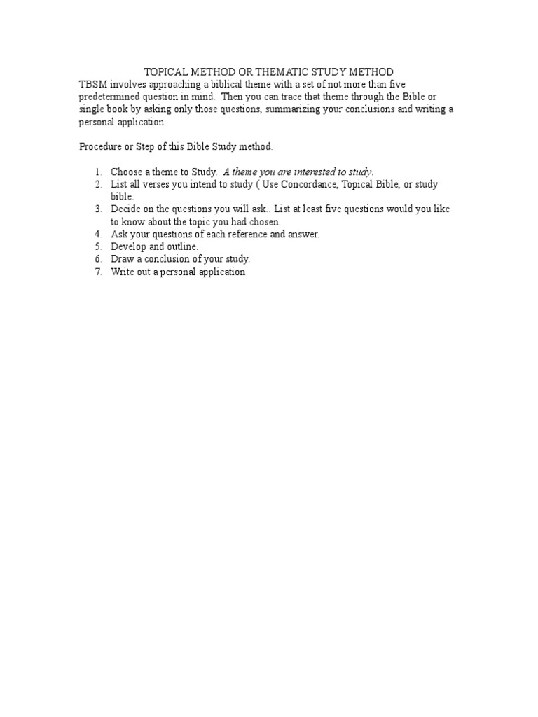 Topical Method or Thematic Study Method | PDF | Self-Improvement ...