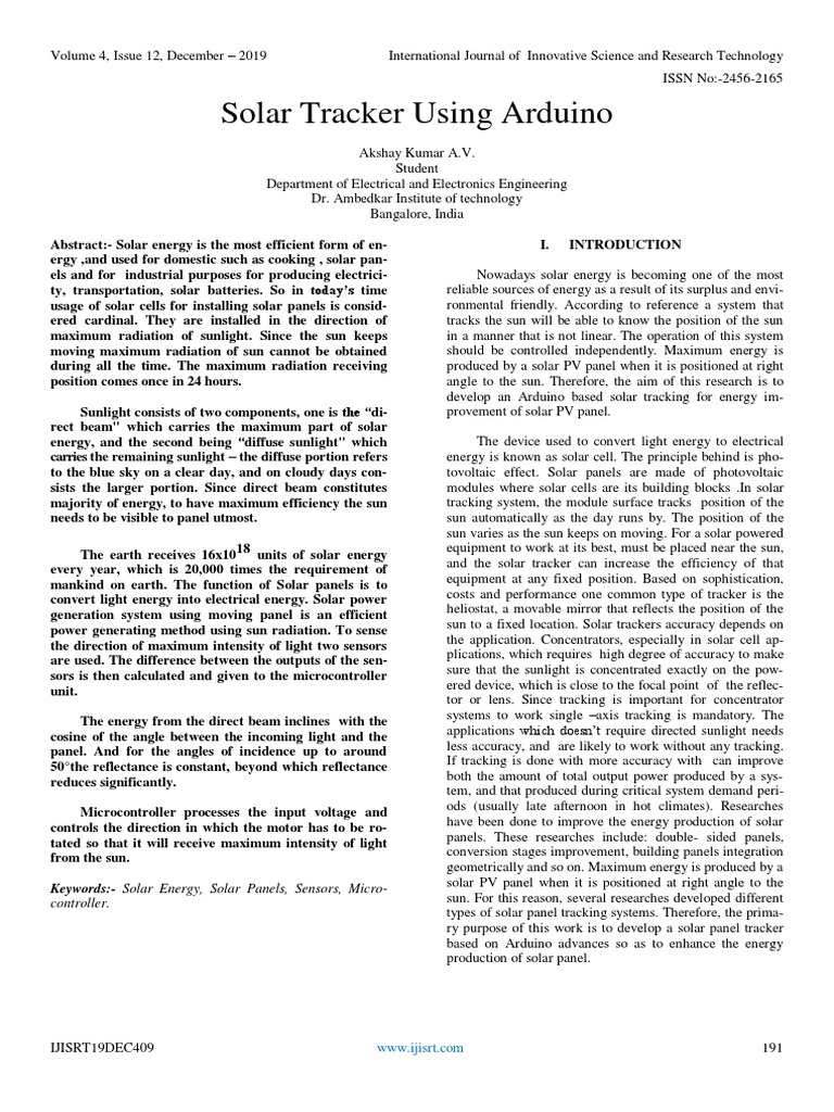 Solar Tracker Using Arduino | PDF