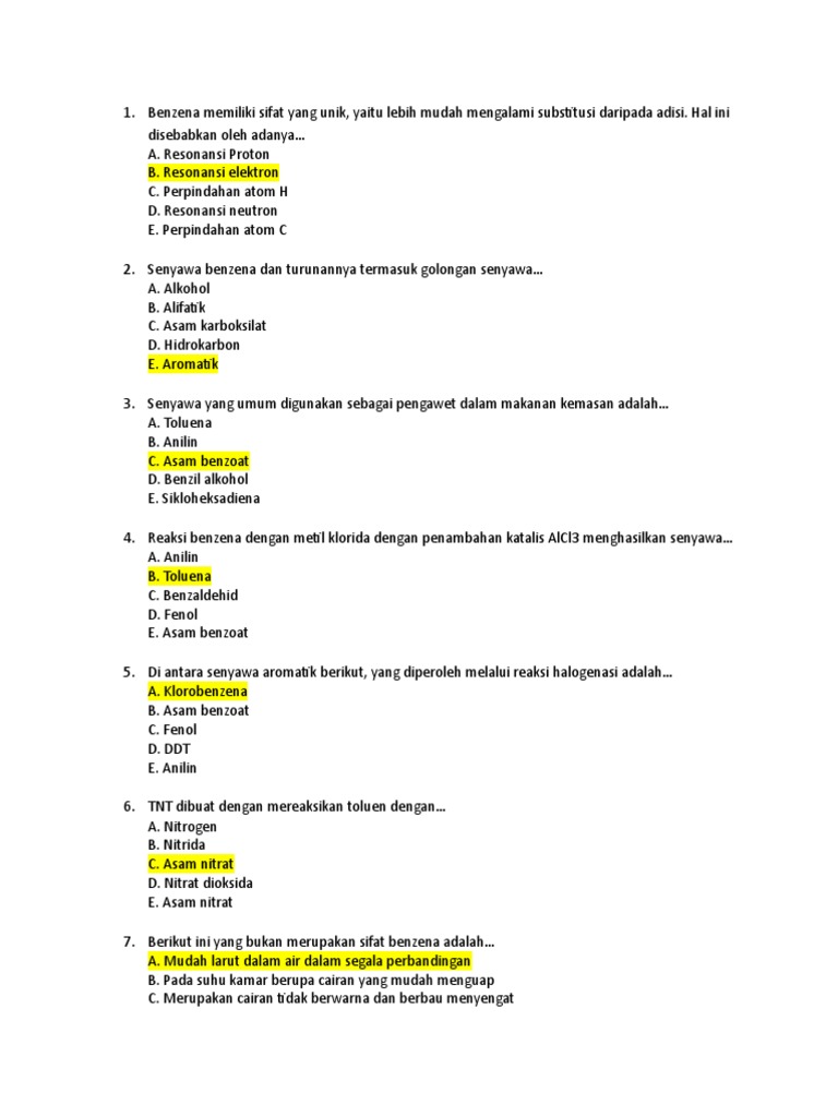 Berikut ini yang bukan merupakan sifat benzena adalah