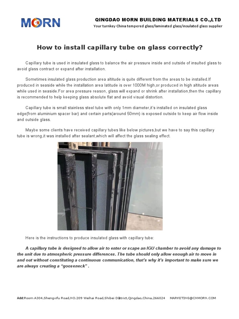 How To Install Capillary Tube On Glass Correctly PDF Building