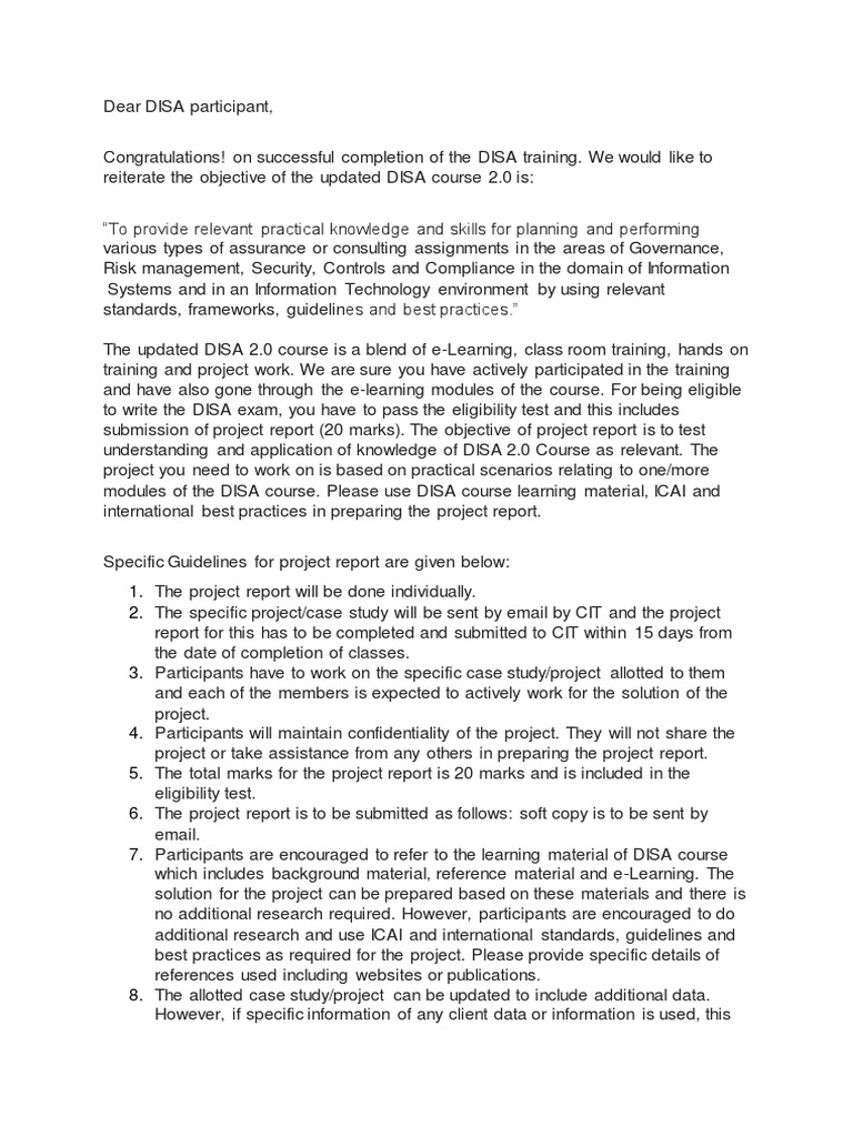 DISA 2.0 Project Report Guidelines | PDF | Educational Technology ...