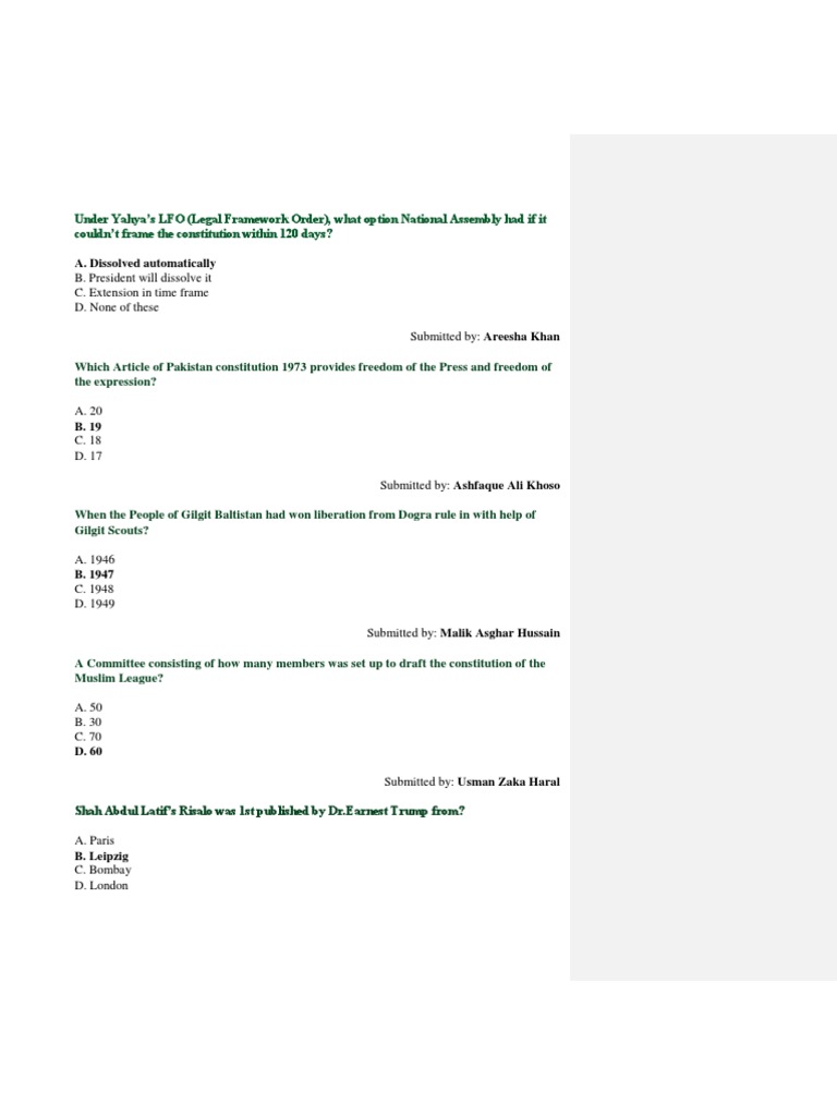Pak History MCQS | PDF | Pakistan | Government Of Pakistan