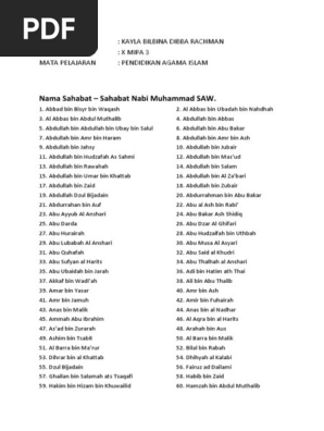 Nama Sahabat Nabi Medieval Islam Abrahamic Religions