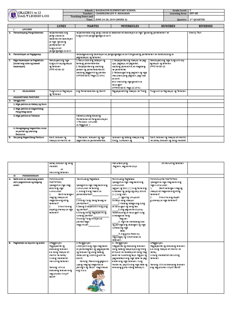 Grade 5 DLL EPP 5 Q1 Week 4 | PDF