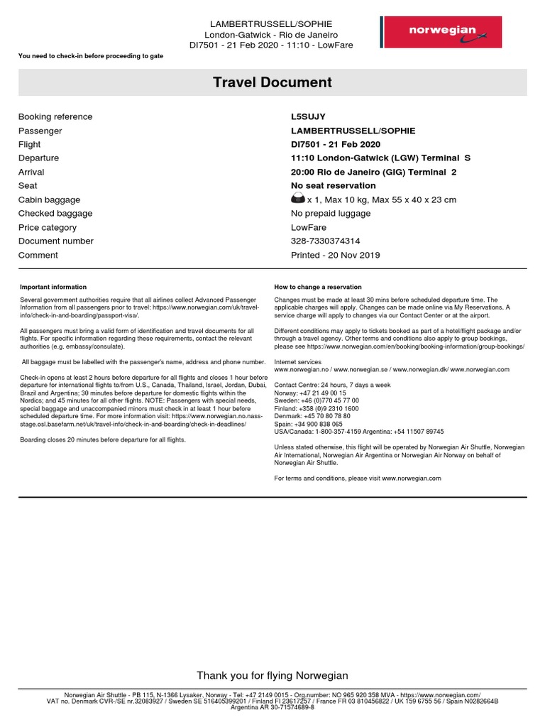 Travel Document For Lambertrussell Sophie L5sujy Aviation
