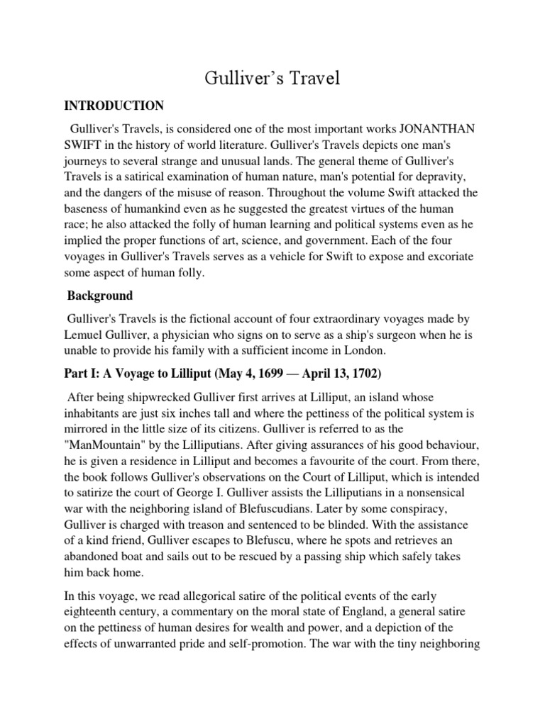 CRITICAL Analysis On GULLIVERS TRAVELS PDF Gulliver's Travels
