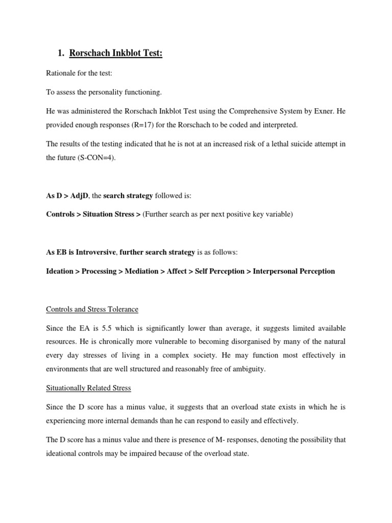 Rorschach Sample | PDF | Stress (Biology) | Clinical Psychology