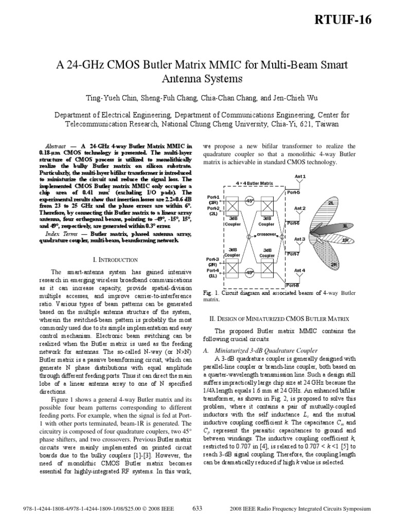 2008 - RFIC - A 24GHz CMOS Butler Matrix MMIC For Multi-Beam Smart ...