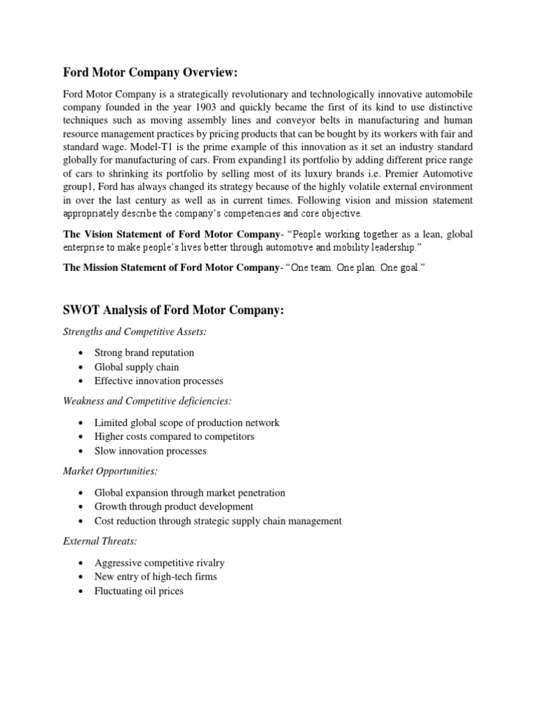 Ford Motor Company | PDF | Strategic Management | Swot Analysis