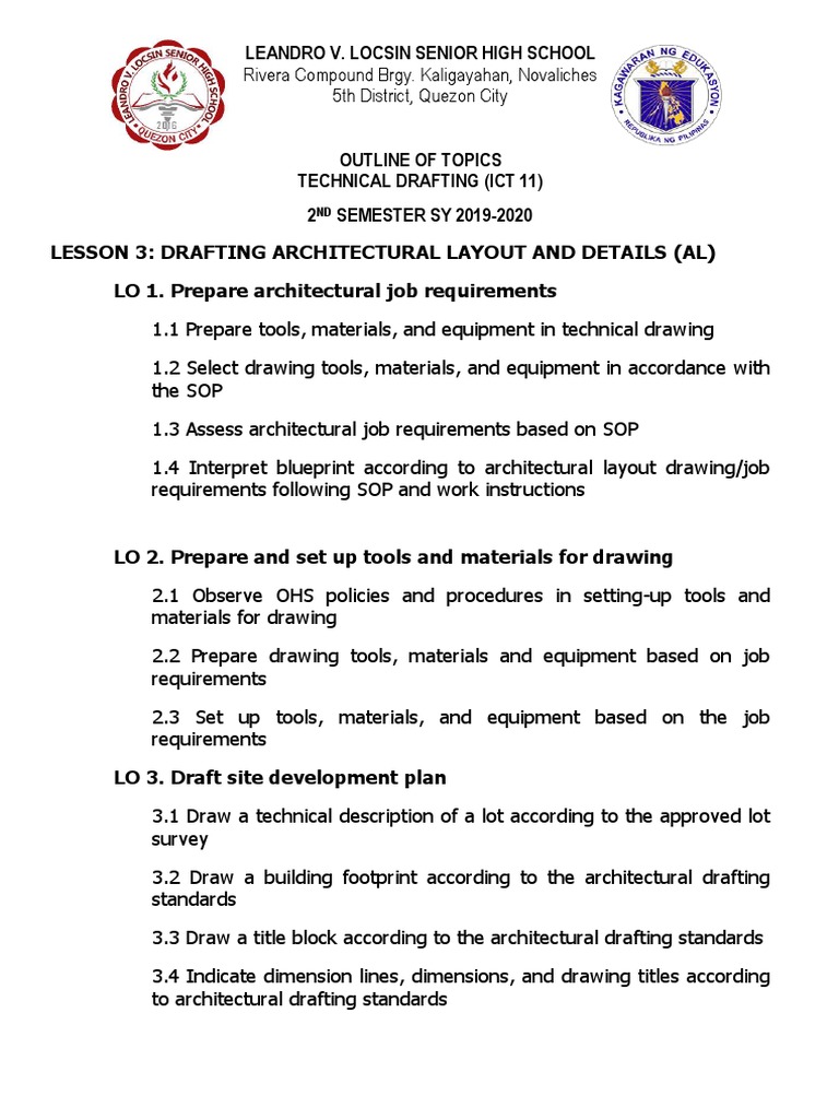 Tech Draft Ict 11 Outline of Topics | PDF | Technical Drawing | Roof
