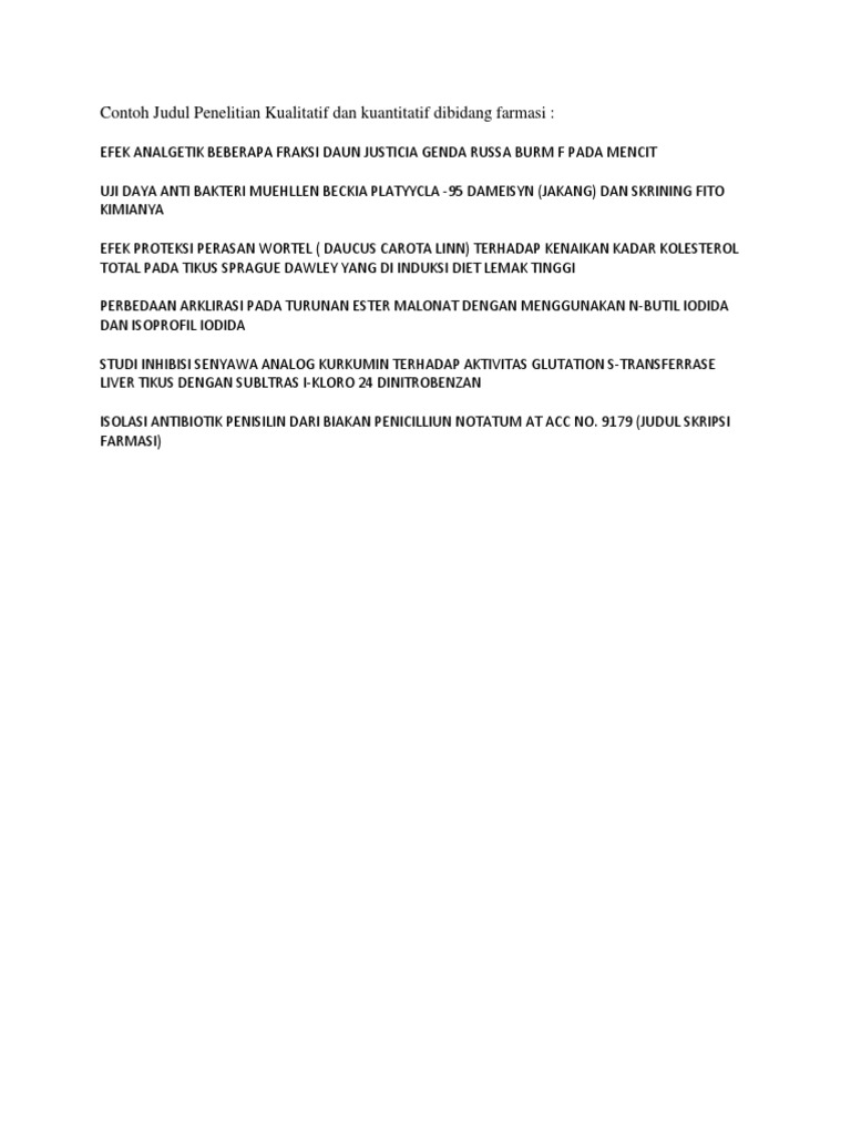 Contoh Judul Penelitian Kualitatif Dan Kuantitatif Dibidang Farmasi