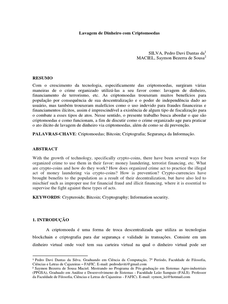 Artigo - Lavagem de Dinheiro Com Criptomoedas | PDF | Bitcoin | Criptomoeda