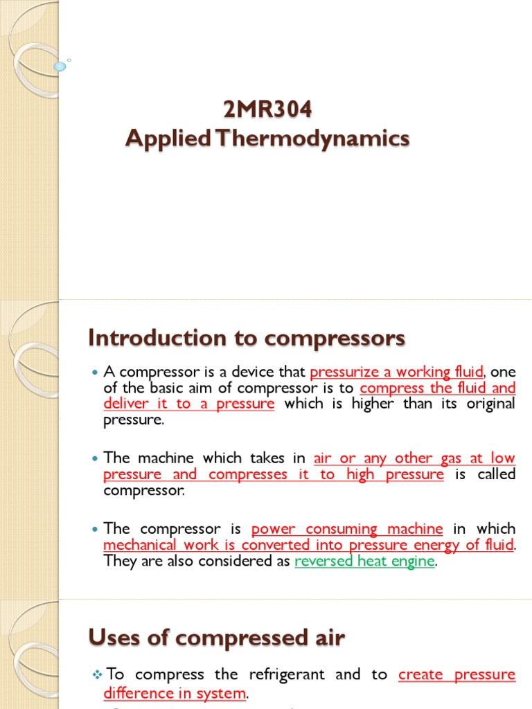 Overview of Compressors in Thermodynamics | PDF | Piston | Turbine