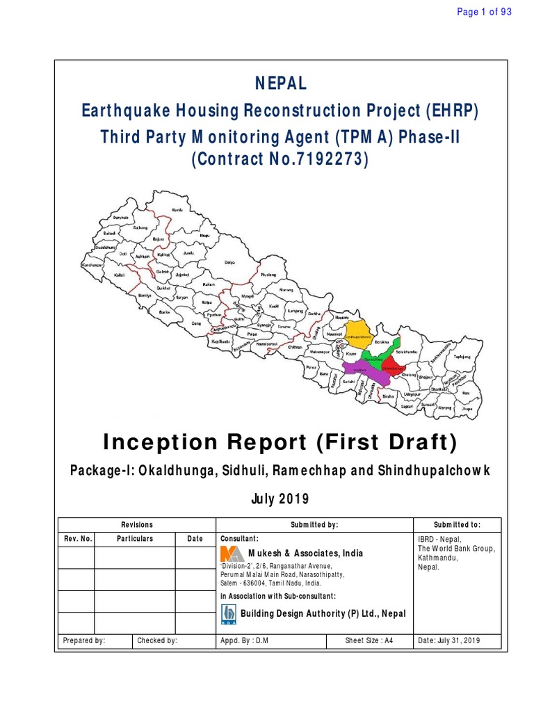 Inception Report (First Draft) - TPMA PH II - EHRP PKG I | PDF | Risk ...