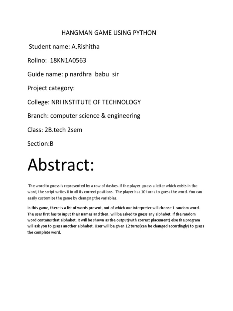 Hangman Game Using Python Code | PDF