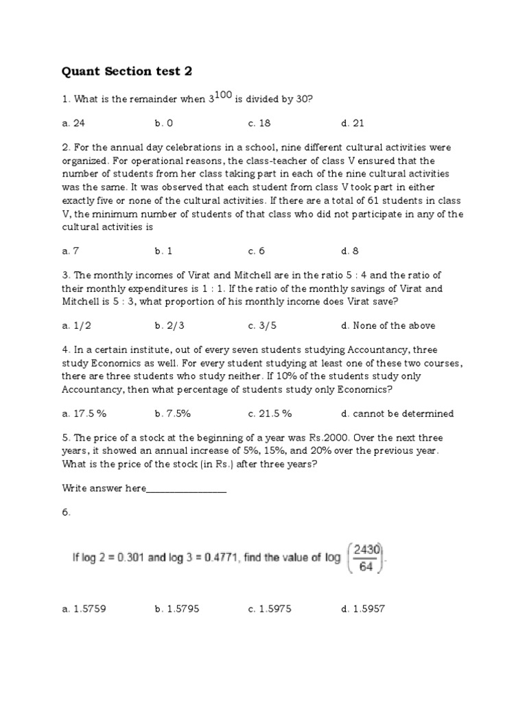 Quant Section test 2 questions and answers | PDF | Area | Elementary ...