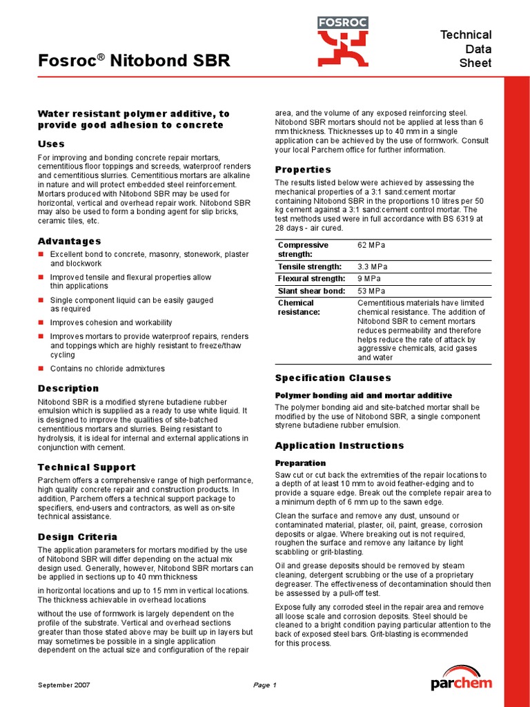 Nitobond SBR TDS PDF PDF Mortar (Masonry) Concrete