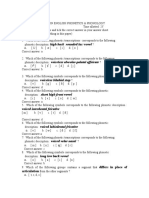 Sample Test On Phonetics and Phonology With Key