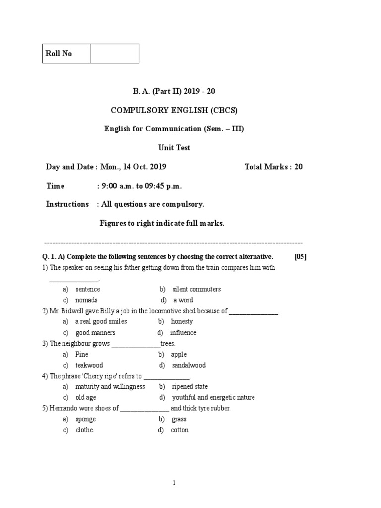 1 Unit Test Final Compulsory English | PDF