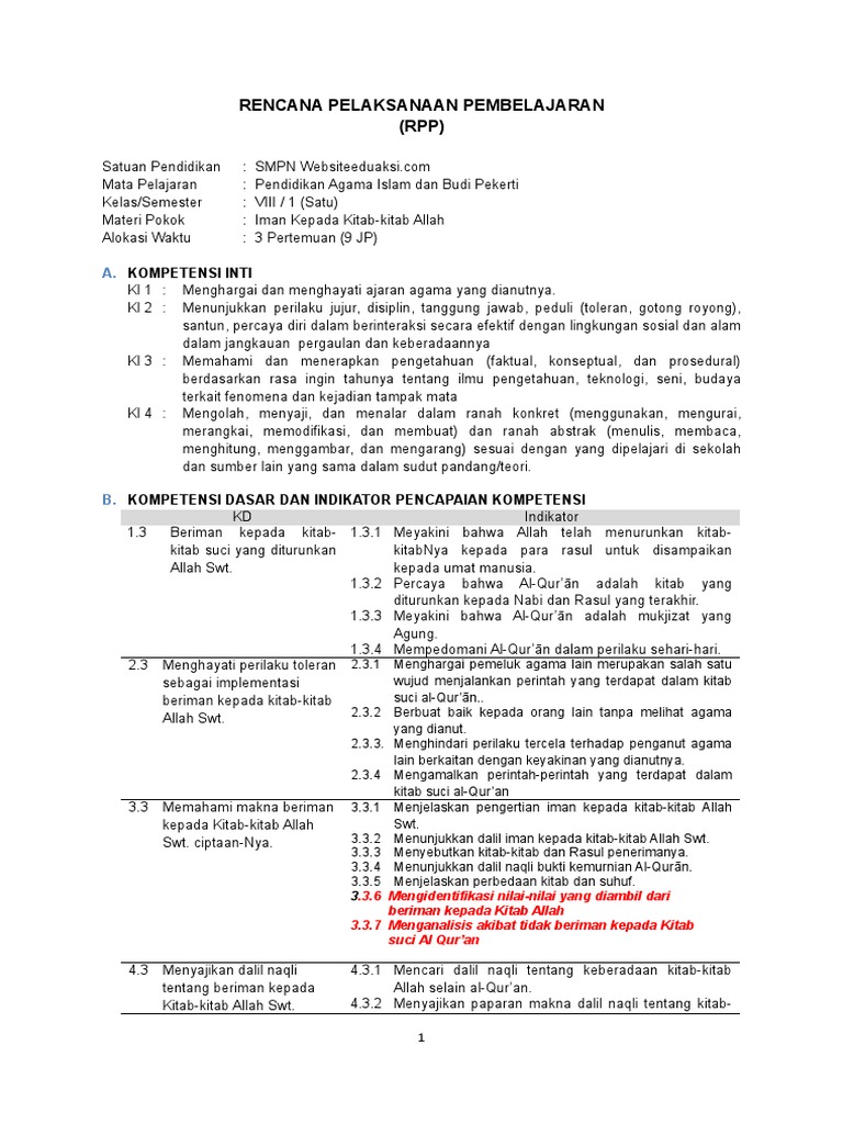 1 Rpp Pai K8 K13 Iman Kepada Kitab Allah Doc